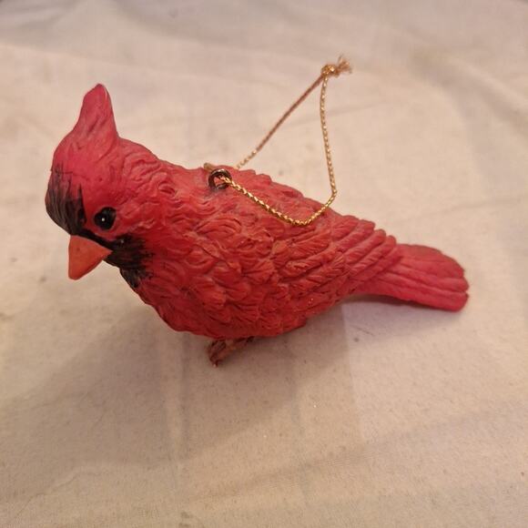 Red Cardinal Bird Hanging Christmas Ornament Carved Resin 4 X 2.5 In. - Picture 1 of 5